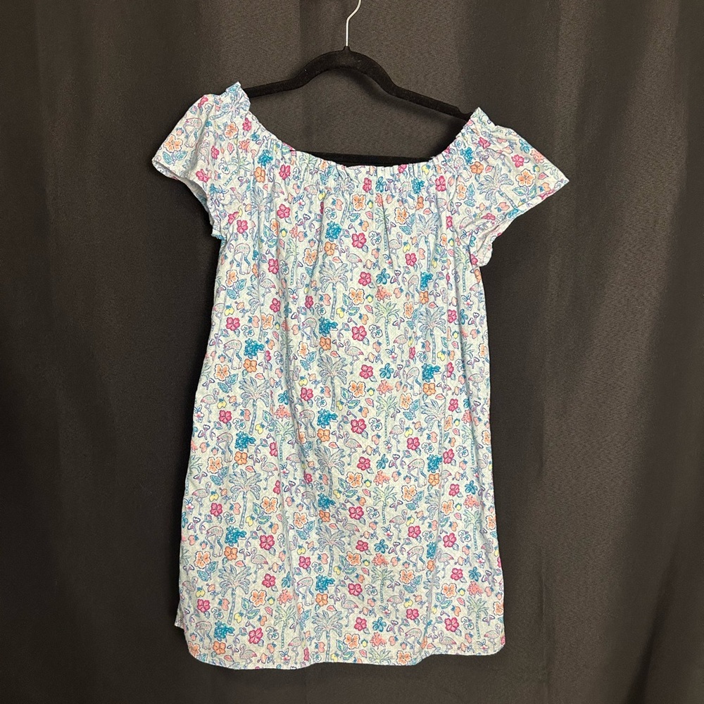 Vineyard Vines Floral Flamingos Over the Shoulder Dress in Crystal Blue Size S